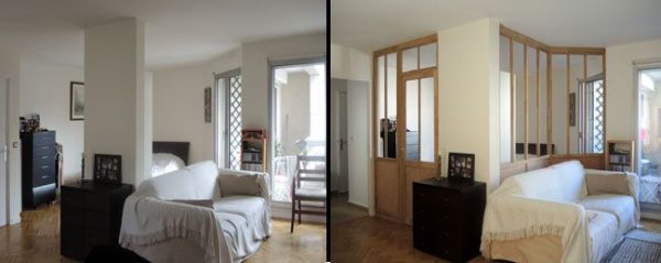 visualisation avant et après la pose d'une verrière sur mesure bois