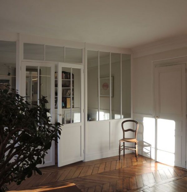 verrière intérieure bois sur mesure avec double porte